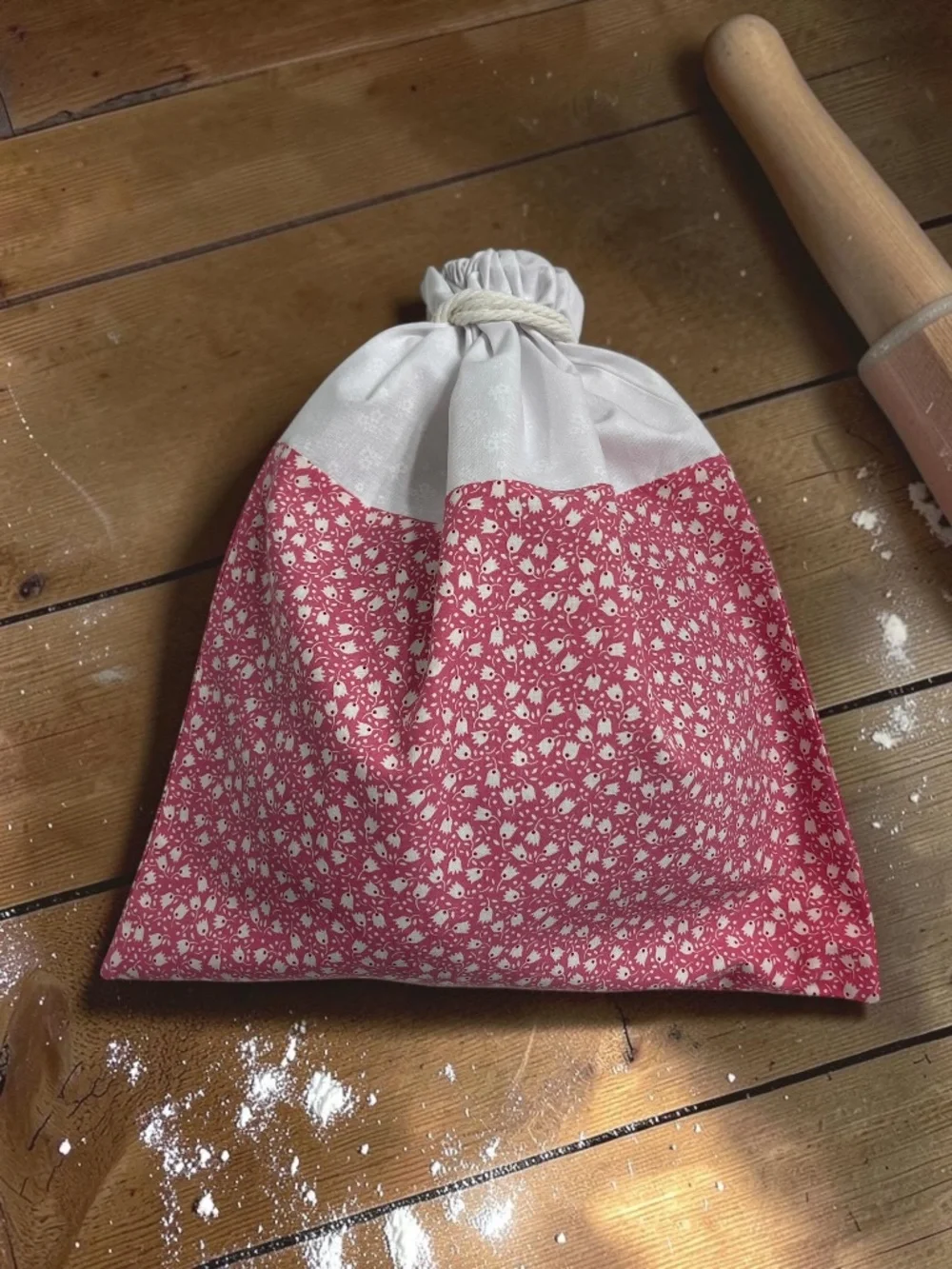 White Tulip & Pink Cotton Bread Bag | Reusable Sourdough Bread Storage Bag